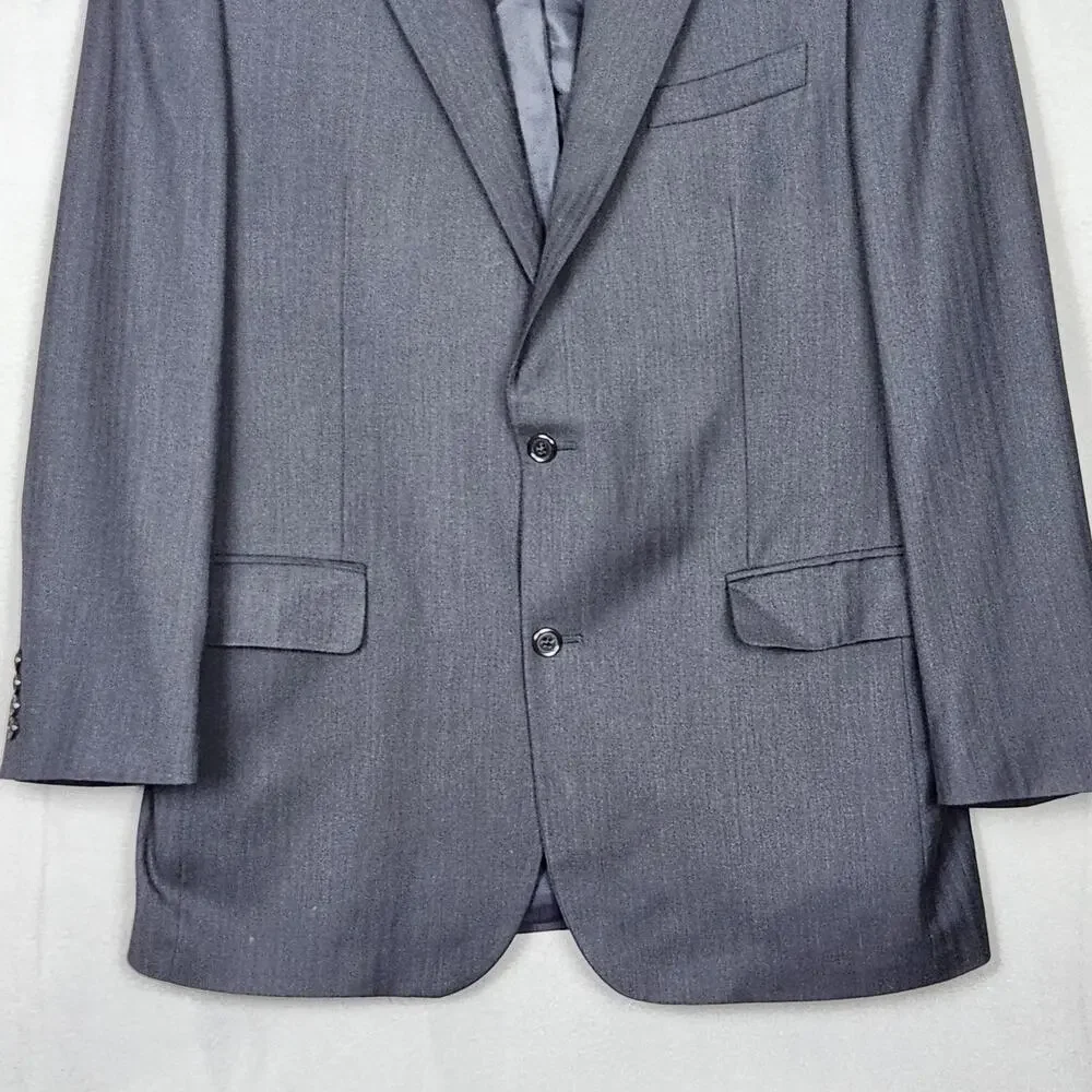 JOS A BANK Suit Jacket Mens 42L Blue Navy Herringbone Career Wedding 100% Wool
